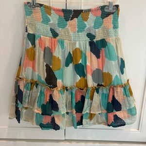 THML Bubble Mini Skirt in Blue and Pink with Smocked Tiers